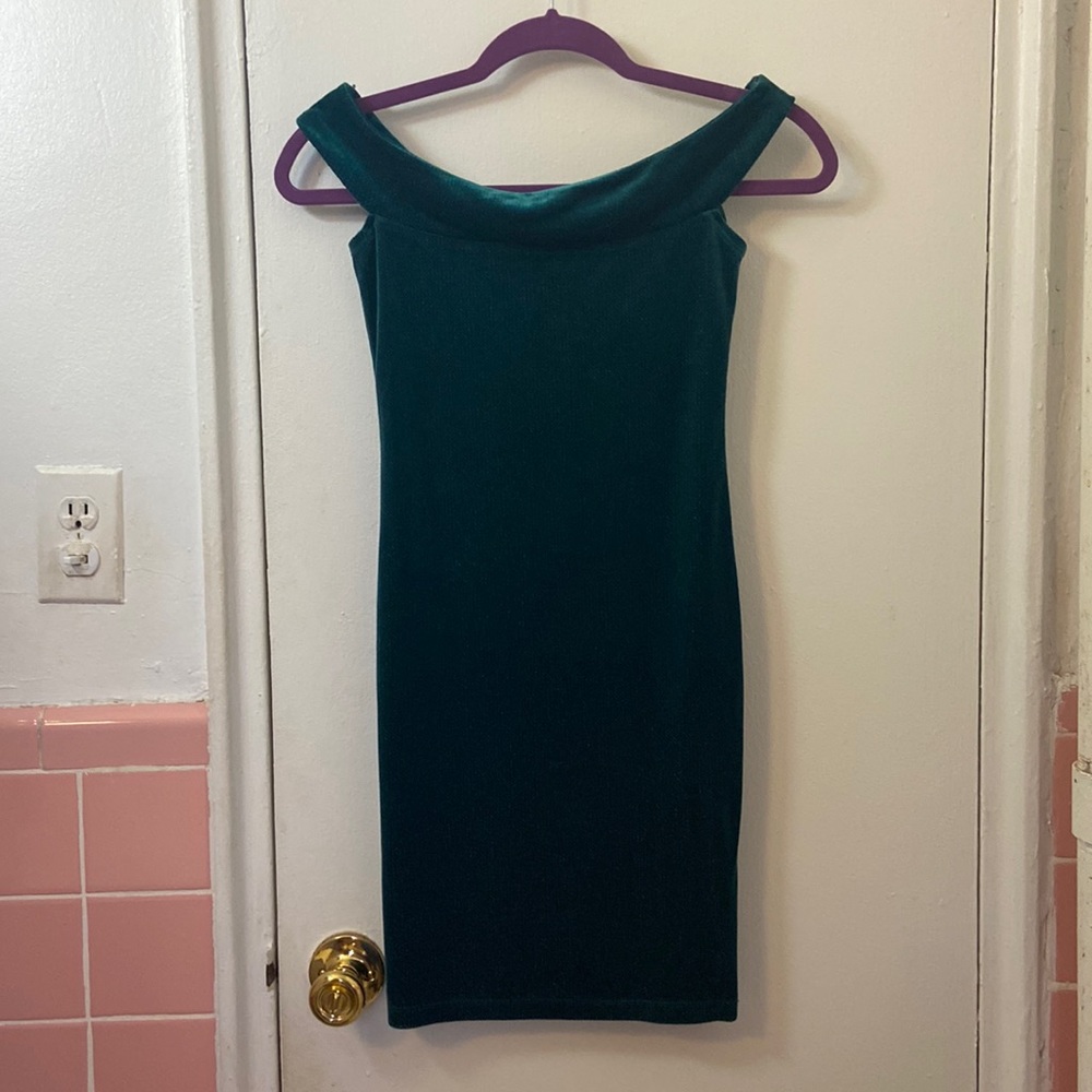 Emerald green off the shoulder dress